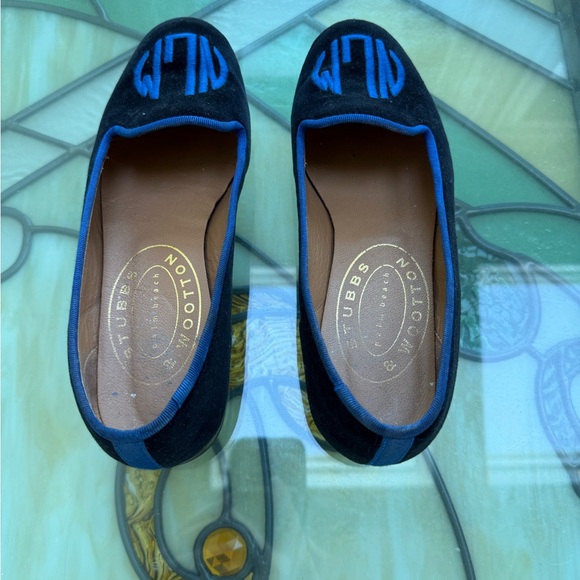 Stubbs & Wootton Black and Blue Women's Loafers - Picture 2 of 8